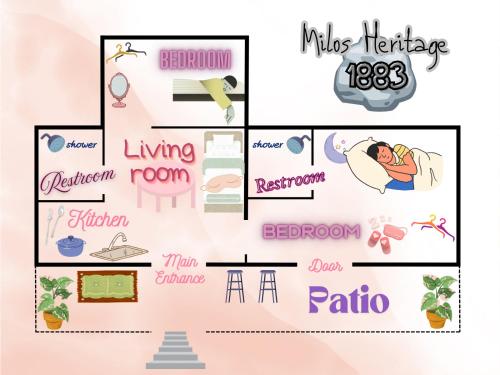 a collage of pictures of different words in a room at Milos Heritage Home 1883 in Adamantas