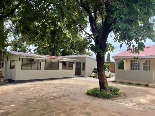 a white building with a tree in front of it at Idyllic Inn in Lilongwe