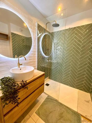 une salle de bain avec un lavabo et une douche dans l'établissement Nice cosy appartement, tram 3 mn, à Nice
