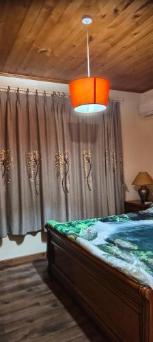 a bedroom with a bed and a window with curtains at Siamese Villa in Paralimni