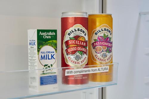 a shelf with four cans of food on it at Altura Apartment Bright in Bright