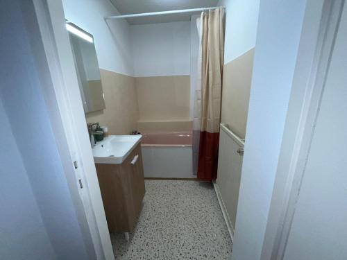 a bathroom with a sink and a tub and a toilet at Bel appartement centre gare in Nancy