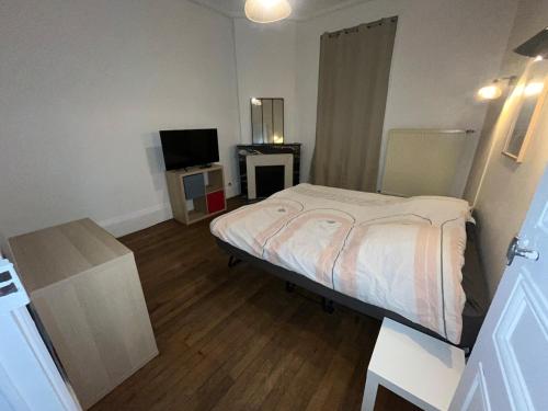 a small room with a bed and a television at Bel appartement centre gare in Nancy