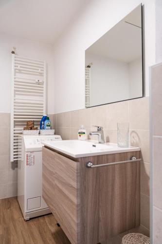 a bathroom with a sink and a mirror at Flow Apartments WINKEL STUDIO in Merano