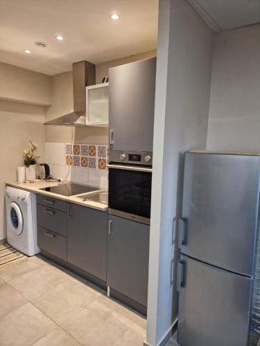 La cuisine est équipée d'un réfrigérateur en acier inoxydable et d'un lave-vaisselle. dans l'établissement Le Cosy Hyper Centre d'Orléans, à Orléans