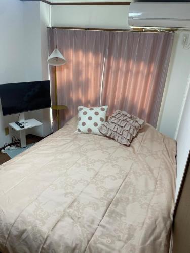 a bedroom with a large bed with a television at 1階 2025年3月オープン 小岩徒歩15分 収容4人 成田羽田からバス直通 in Tokyo