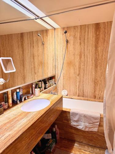 une salle de bain avec un lavabo et une douche dans l'établissement Charming flat beside Champs-Élysées, à Paris