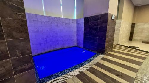 イスラマバードにあるCentaurus Apartmentの紫のタイルの部屋のプール