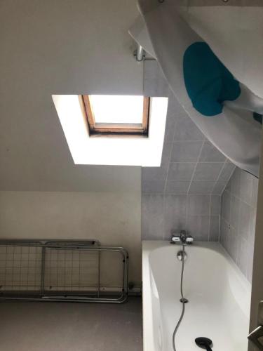 La salle de bains est pourvue d'une baignoire et d'une lucarne. dans l'établissement Le Voyageur ZEN, à Berck-sur-Mer