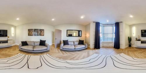 a living room with two couches and a large rug at Dwell Living Luxurious 5BD House Central in Sunderland