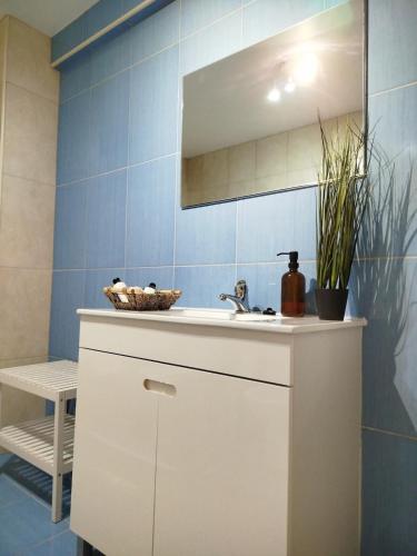 a bathroom with a sink and a mirror at Douro Valley View Apartments in Armamar