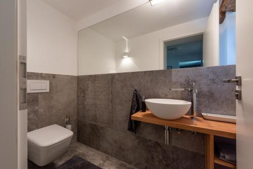 a bathroom with a sink and a toilet at Ferienhaus am Park in Grafenau