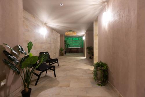 a hallway with chairs and plants in a building at 1834&Spa Colmar in Colmar