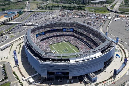 an aerial view of a stadium with a soccer game at Chic Retreat Free Parking 30Min to NYC in Bayonne