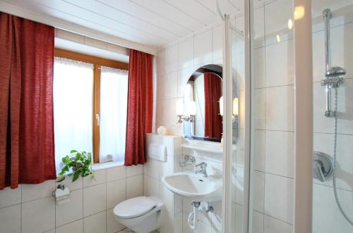 ein Bad mit einem WC, einem Waschbecken und einer Dusche in der Unterkunft Appartment-Haus Janine in Westendorf