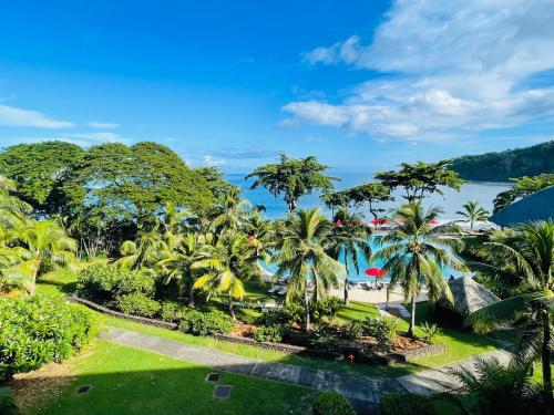an aerial view of a park with palm trees at Coral suite vue sur mer in Arue