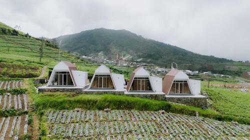 a group of white buildings on top of a hill at Dieng Khatulistiwa By Travelink in Diyeng