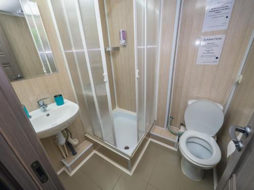 モスクワにあるIzmailovskiy Mini-Hotelのバスルーム(シャワー、トイレ、シンク付)