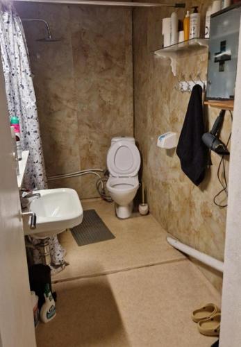 a small bathroom with a toilet and a sink at Holidays 4 rooms in Gol
