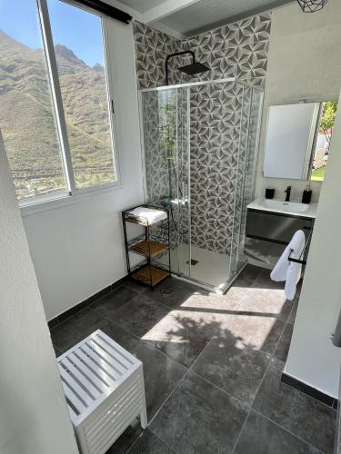 a bathroom with a shower and a sink at El Paraíso Agaete Valle in Agaete