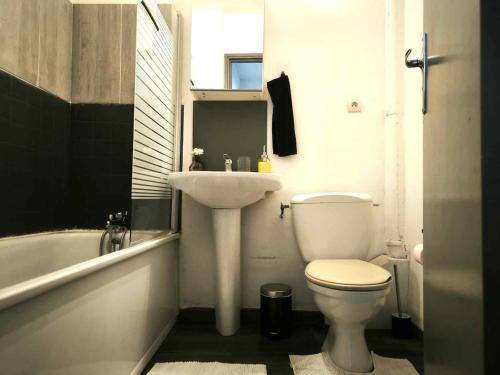 une salle de bain avec un lavabo, des toilettes et une baignoire dans l'établissement Appartement dans le cœur historique d'Avignon, à Avignon