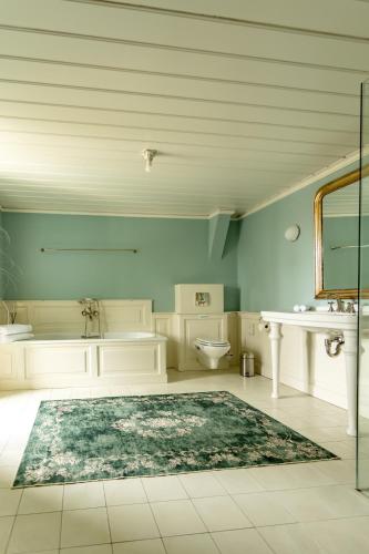 a bathroom with a sink and a toilet and a mirror at Landgoed Loenen B&B in Slijk-Ewijk