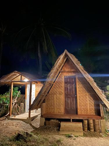 a small house with a thatched roof and a palm tree at Monera Native Hut in San Juan