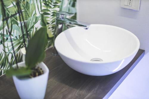 a bathroom with a sink and a potted plant at Luce del lago in Moltrasio