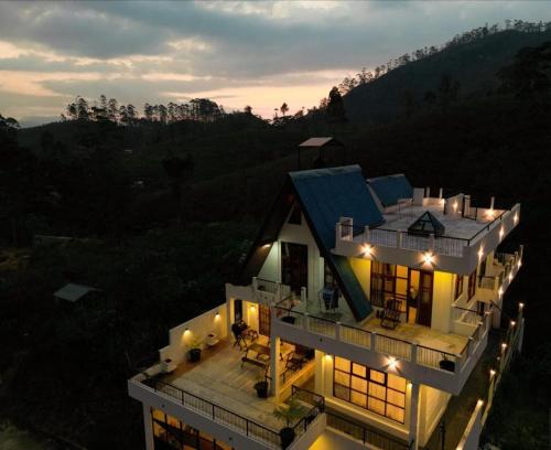 an aerial view of a house with lights at Affinity Villa Dikoya in Dikoya
