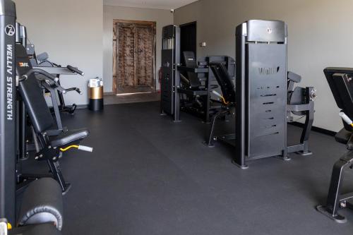 a gym with treadmills and machines in a room at DS Hotel Lusopark in Santa Maria da Feira