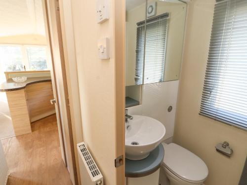 a small bathroom with a toilet and a sink at Lodge 3 in Carnforth