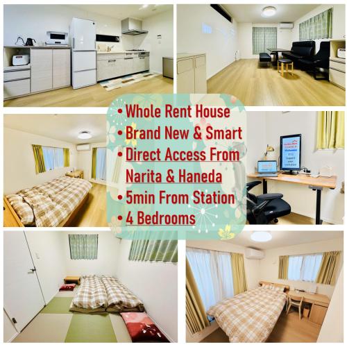 a collage of photos of a bedroom and a living room at Hao Bros Home Gemini A in Tokyo