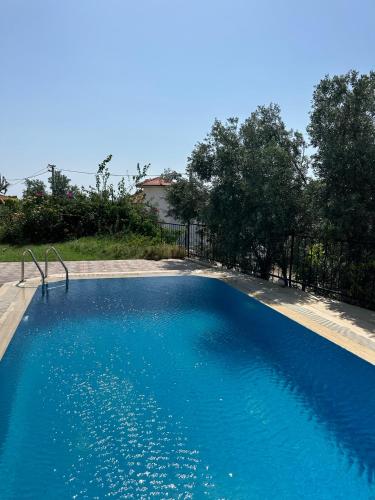 a large blue swimming pool in a yard at Oktapolis in Dalaman