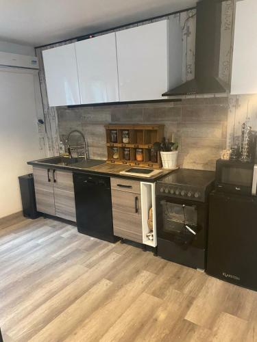 une cuisine avec un évier et une cuisinière dans l'établissement Villa Sorgues, à Sorgues