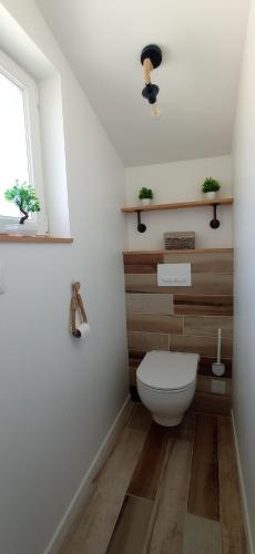 une salle de bain avec toilettes et fenêtre dans l'établissement Entre Ailes & Îles, à Saint-Nazaire-sur-Charente