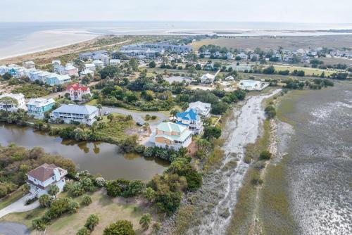 an aerial view of a town next to the water at New Build, walking distance to pool and beach! Perfect location on Harbor Island! in Cedar Reef Villas