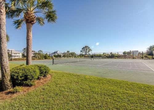 a tennis court with two palm trees in a park at New Build, walking distance to pool and beach! Perfect location on Harbor Island! in Cedar Reef Villas