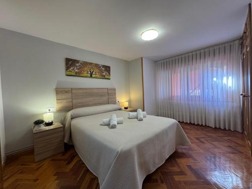 a bedroom with a large bed and a window at La casita de la abuela in Villarcayo