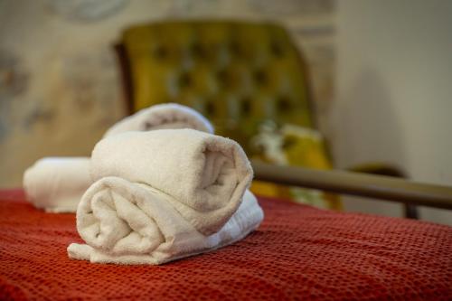 - une serviette assise au-dessus du lit dans l'établissement Oasis secrète Avignon 6 personnes, à Avignon