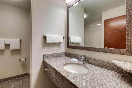 a bathroom with a sink and a mirror at Drury Inn & Suites Charlotte Northlake in Charlotte