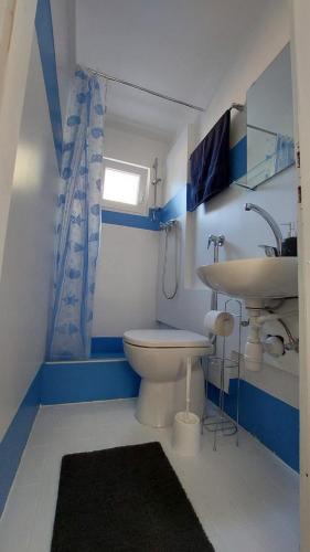 a bathroom with a toilet and a sink at Bravarica blue in Potocnica