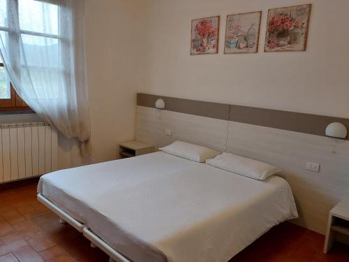 a bedroom with a white bed and a window at Agriturismo La Selva in Aulla