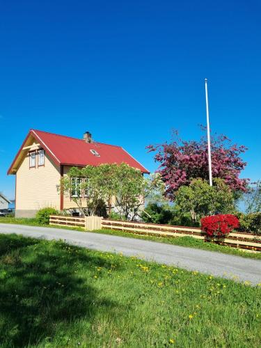 a house with a red roof on the side of a road at Nygjerdet Gossen in Gossa