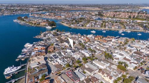 an aerial view of a harbor with boats at 118 Emerald Ave A & B in Newport Beach