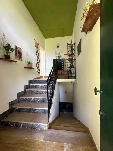 a staircase in a house with a green door at Villa Magnolia Oliveti in Crosano