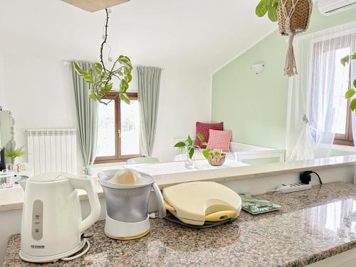 a kitchen counter with two appliances on a counter top at ULIVI - Comodità e tranquillità con Patio e Parcheggio in Imperia