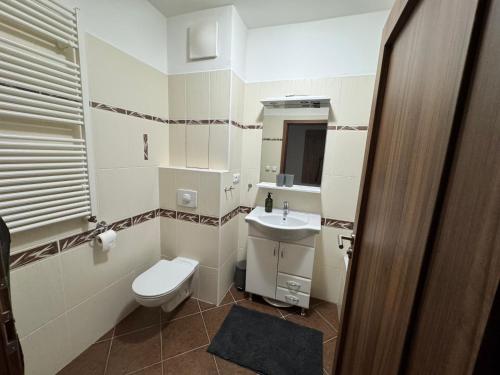 ein Badezimmer mit Toilette und Waschbecken in der Unterkunft Apartmán Železná Ruda in Železná Ruda