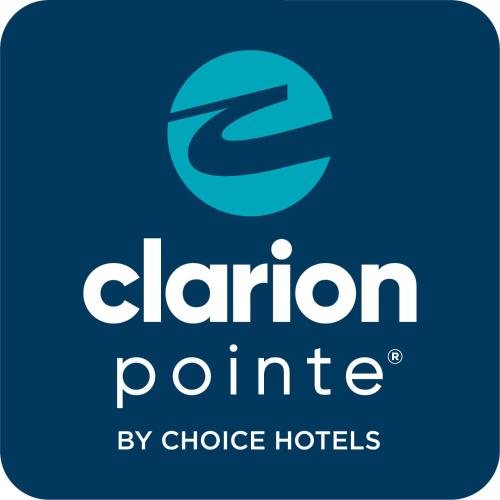 a blue sign with the designation of the clion point logo at Clarion Pointe Morrow - Atlanta South in Morrow