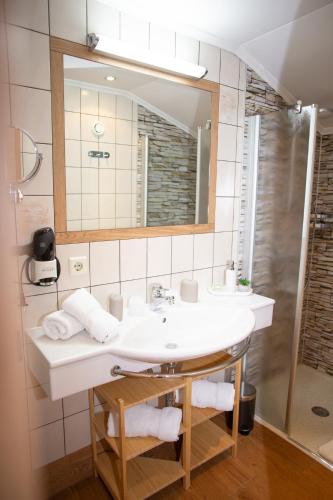a bathroom with a sink and a mirror at Appartement-Gästehaus Ursula in Flachau