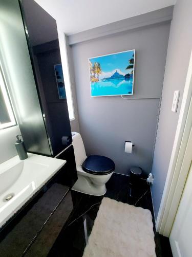 a bathroom with a toilet and a sink at Ferienhaus Ymervägen in Lönsboda